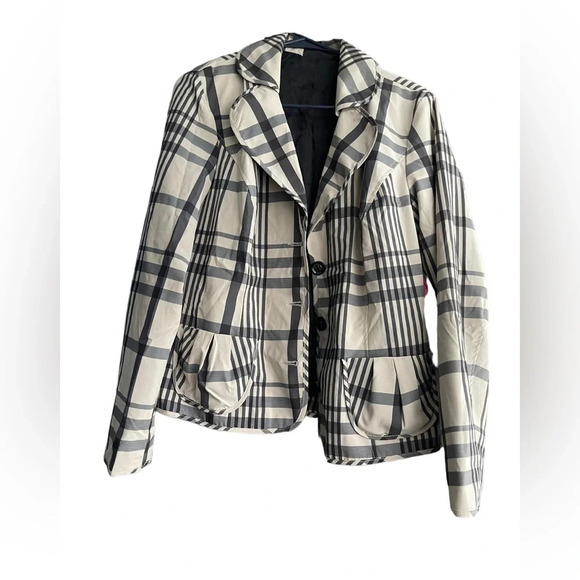 ORLY Front Buttons Like Burberry Pattern Style Blazer Size Large - Picture 12 of 12